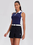 Solid Color Quarter-zip Sleeveless Polo Shirt For Women
