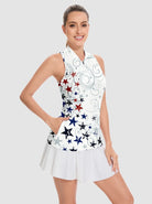 Star Pattern Racerback Quarter-zip Sleeveless Shirt