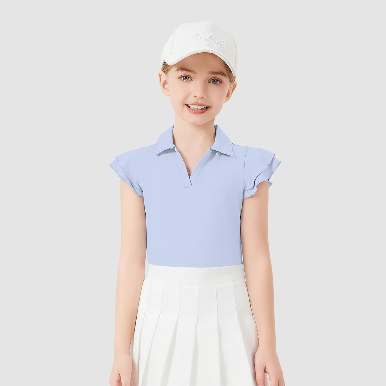 Girls V-neck Ruffled Short-sleeve Polo Shirt