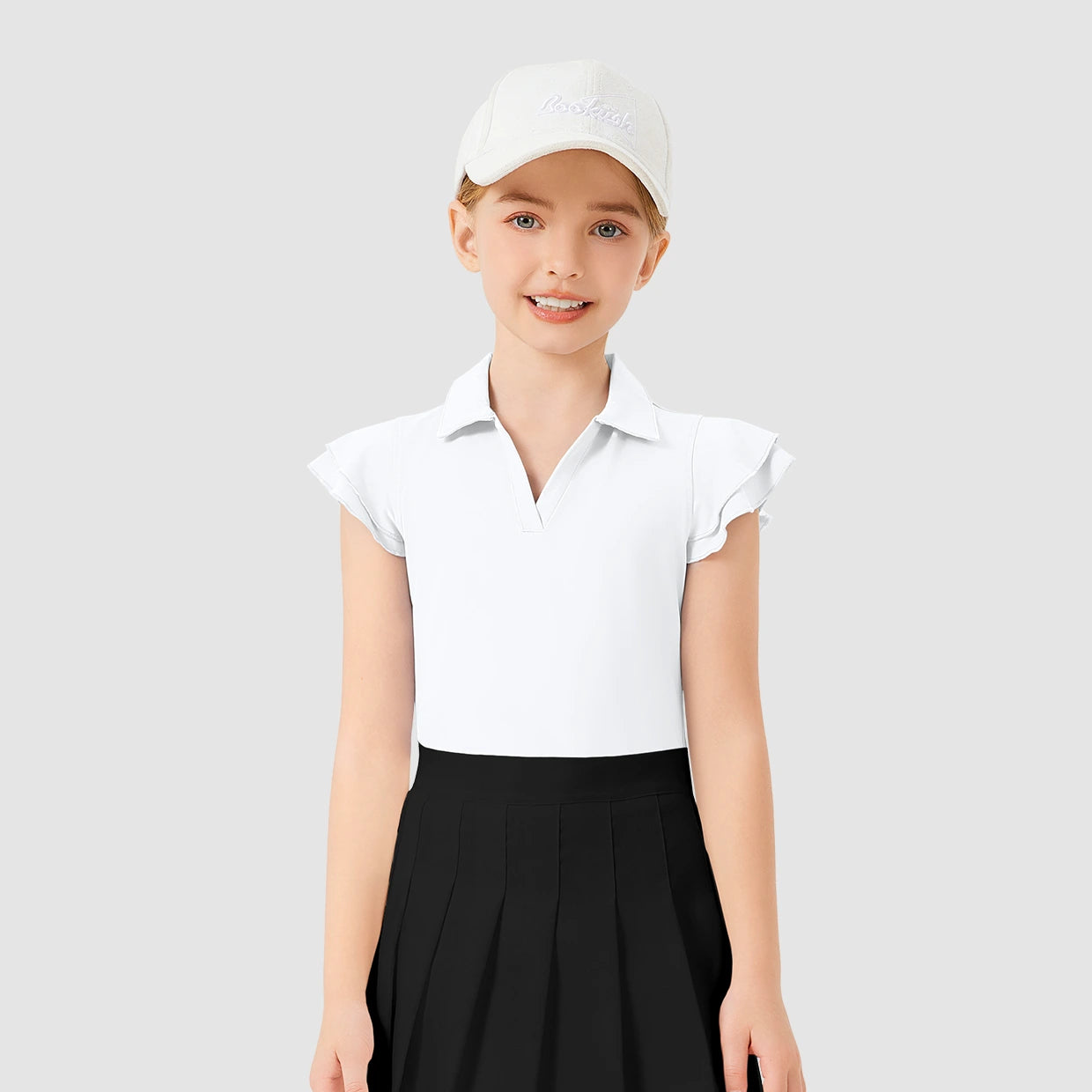 Girls V-neck Ruffled Short-sleeve Polo Shirt