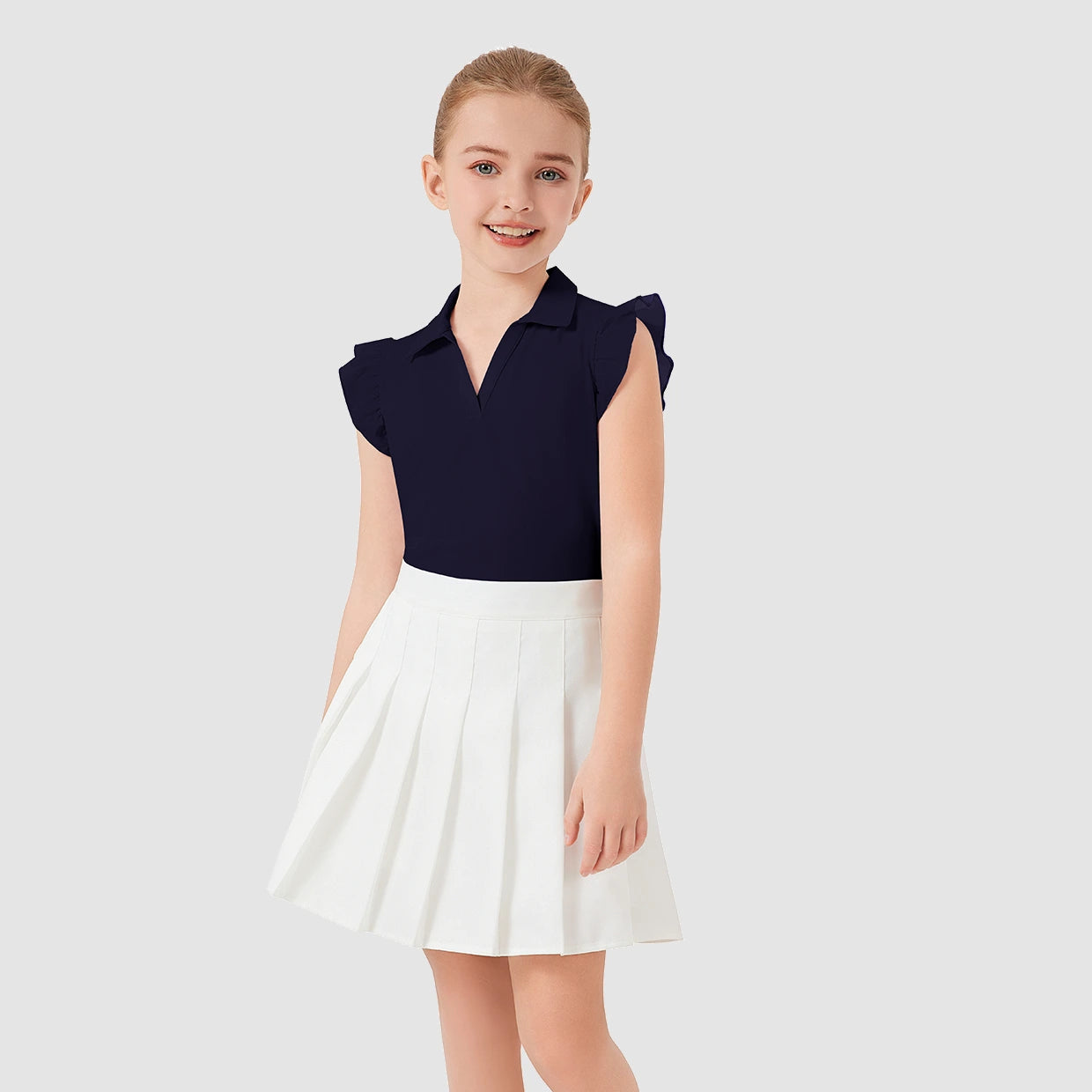 V-neck Ruffled Sleeveless Polo Shirt for Girls