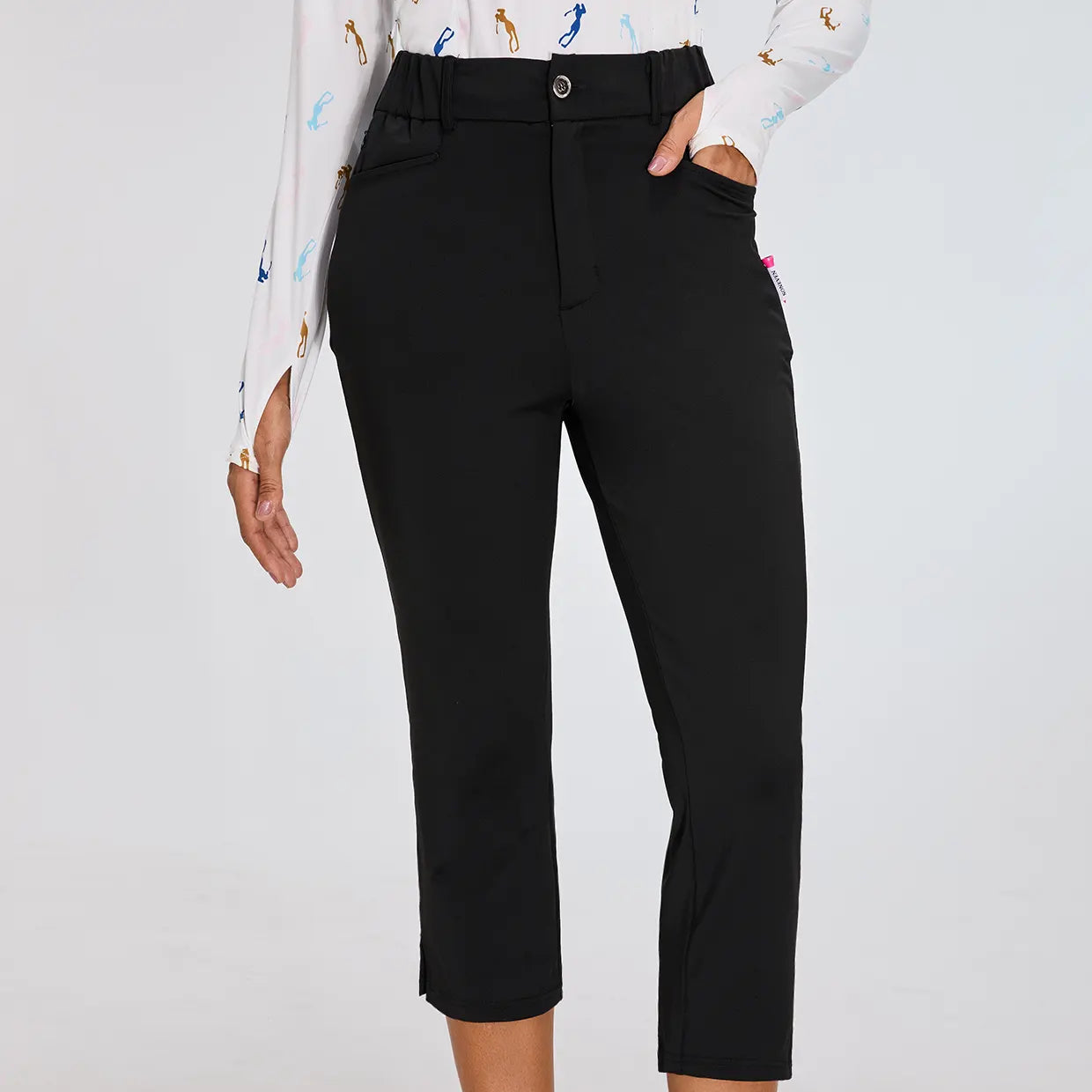 Solid Black High-Rise 7/8 Pants for Women