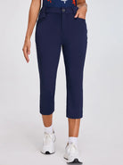Women's Dark Blue High-Rise 7/8 Pants with Pockets