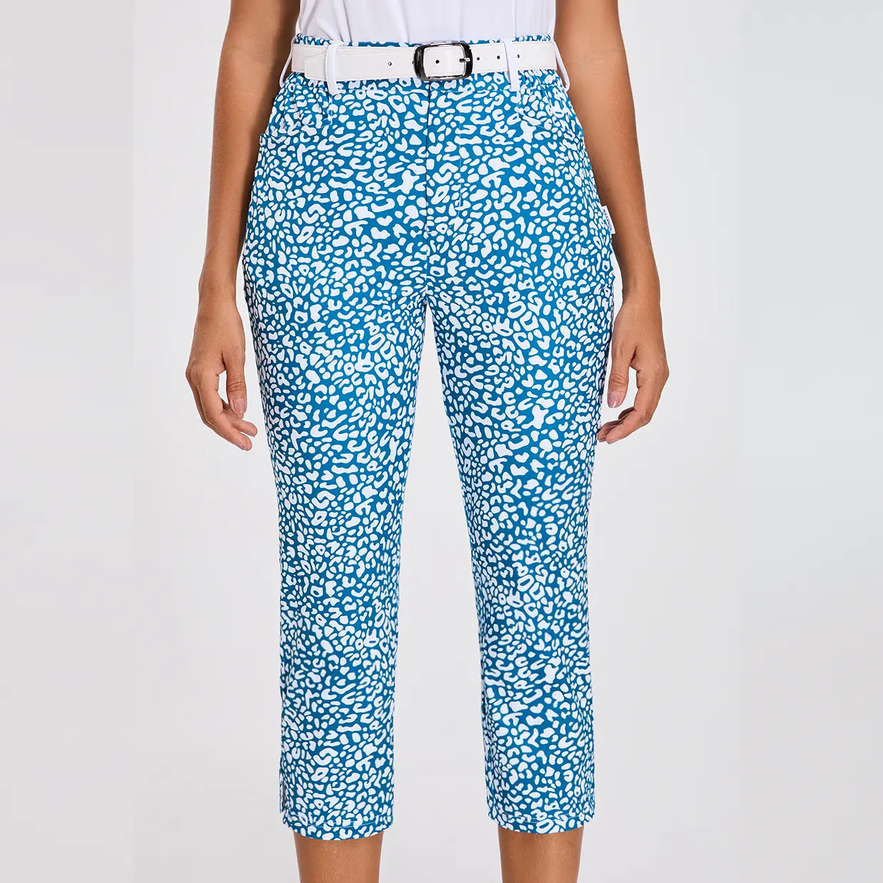 Women's Blue Leopard High-Rise 7/8 Pants with Pockets