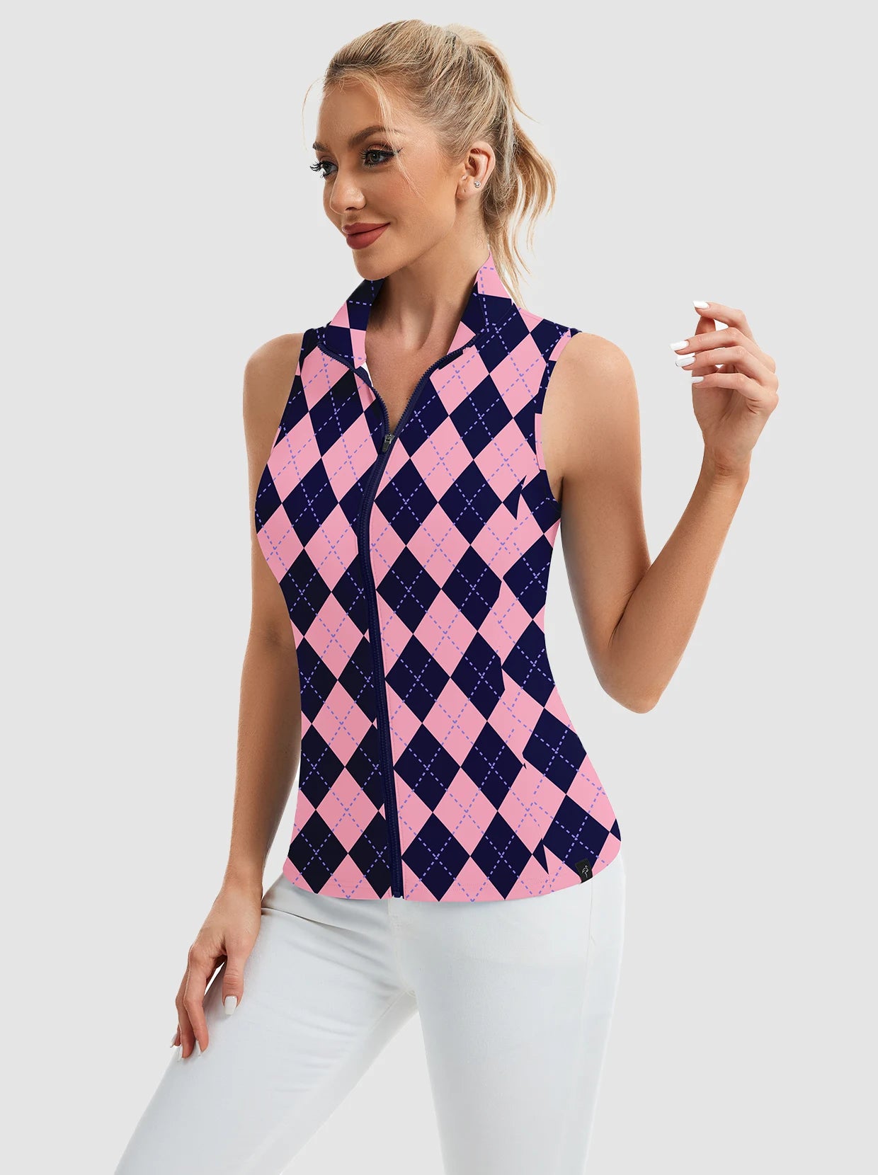 Full-zip Stand-collar Sleeveless Polo Shirts