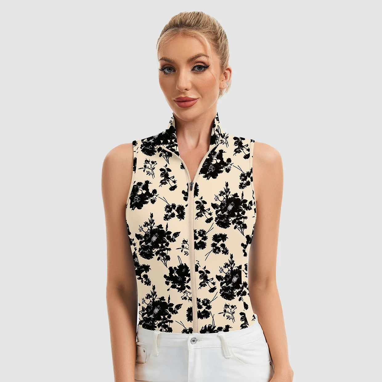 Full-zip Stand-collar Sleeveless Polo Shirts