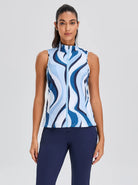 Water Ripples Stand-collar Sleeveless Polo Shirt For Women