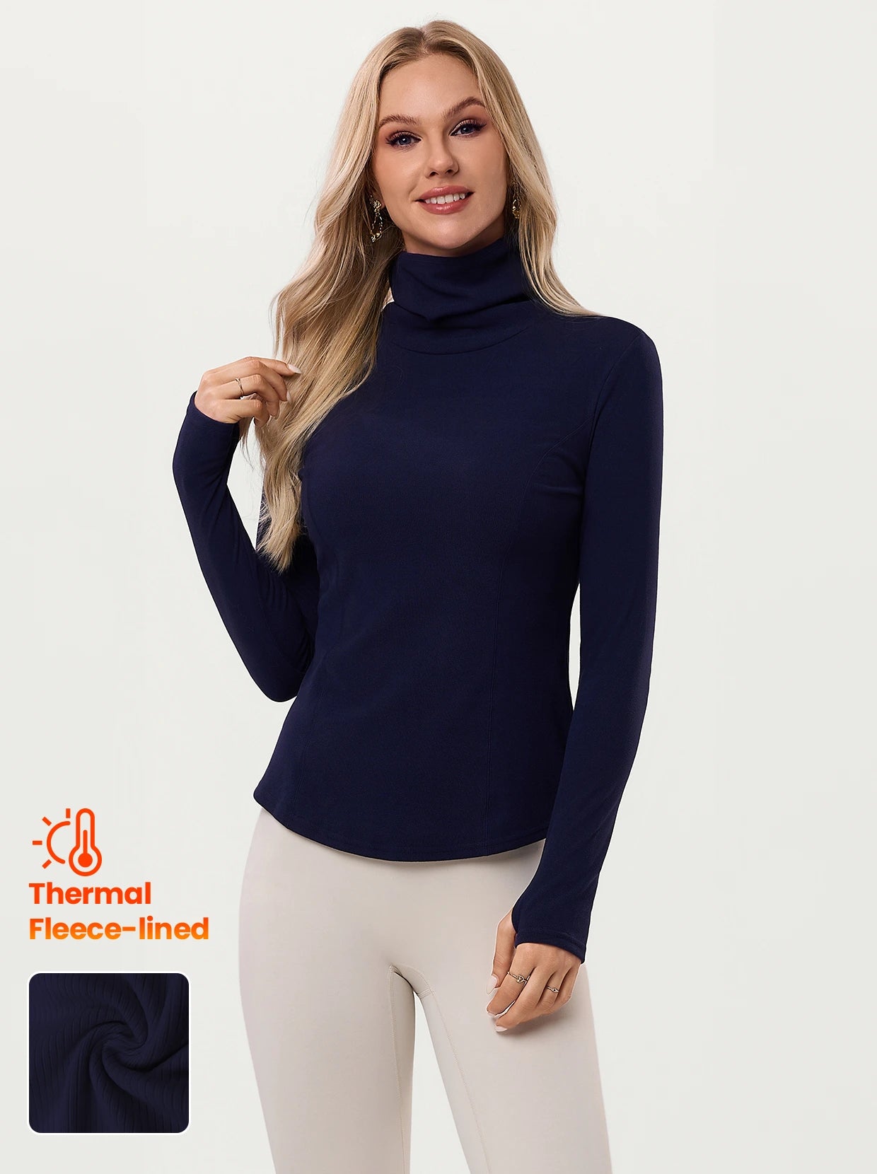 Cowl-Neck Long-sleeve Thermal Top with Windproof Mask