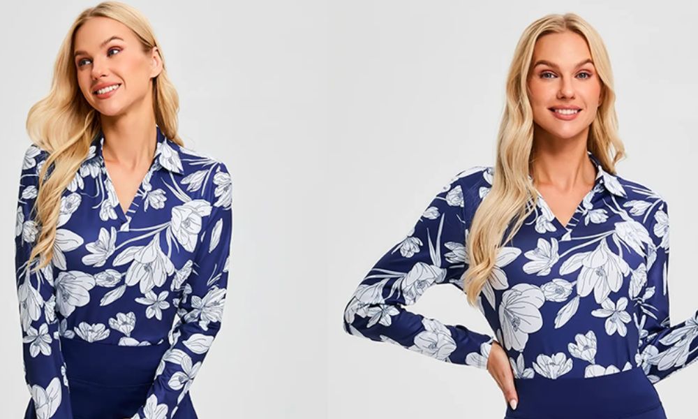 Women's floral button down polo shirt