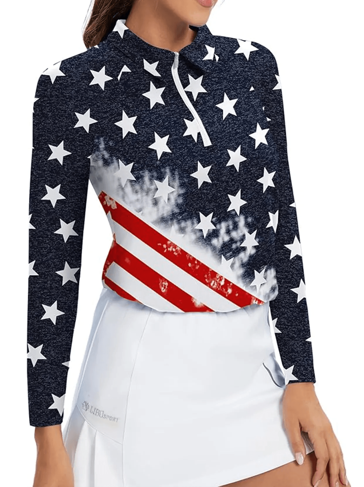 Blue American Flag Long Sleeve Polo Shirt