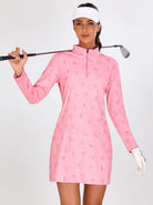 Pink Flamingo Quarter-zip Long-sleeve Golf Dress for Ladies