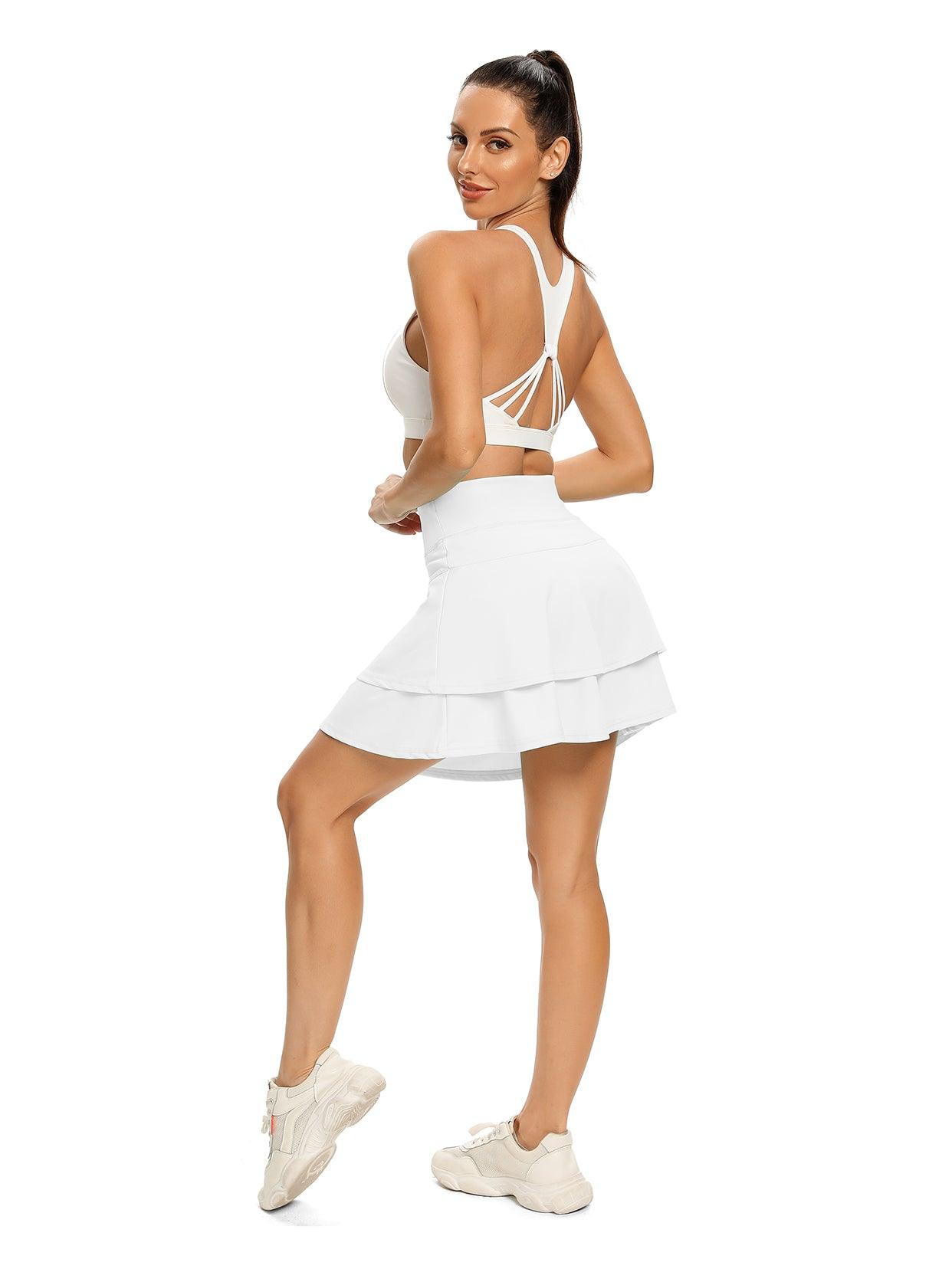 White Double Layer Golf Skort - Suitable for Golf