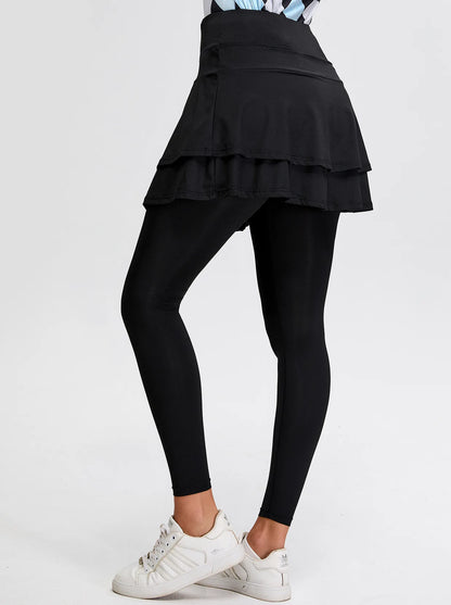 Soneven Pleated Athleti Skirted Leggings with Pockets