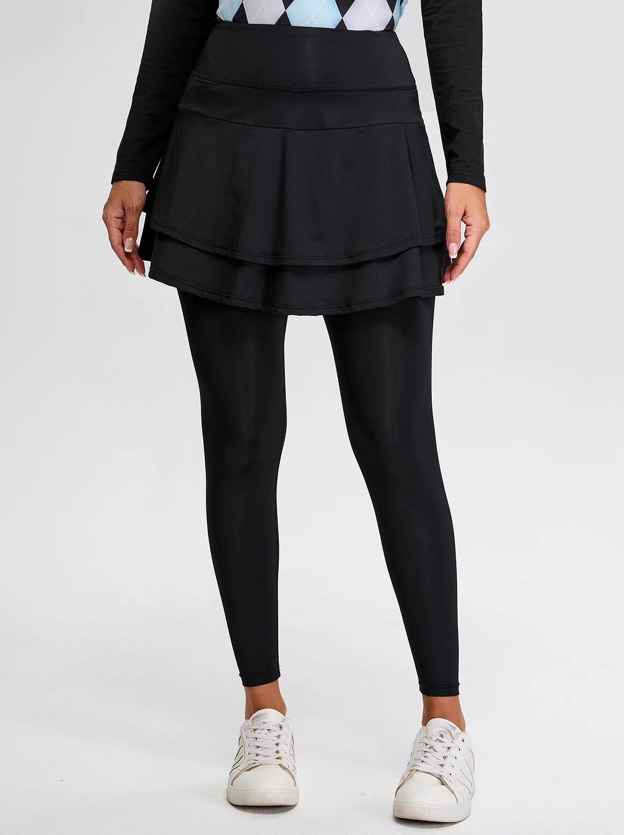 Soneven Pleated Athleti Skirted Leggings with Pockets