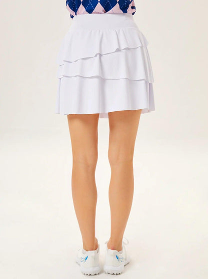 White Three-Tier Ruffled Skort for Women - Suitable for Tennis