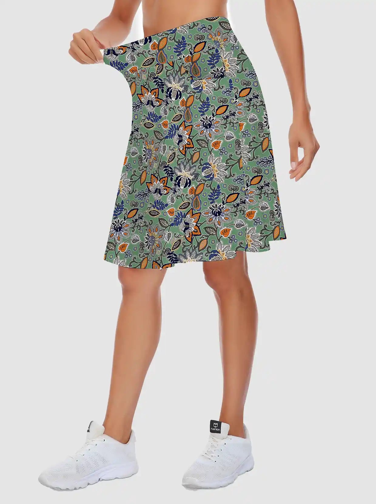 Ladies Floral Pattern Active Skorts with Inner Shorts and Pockets 