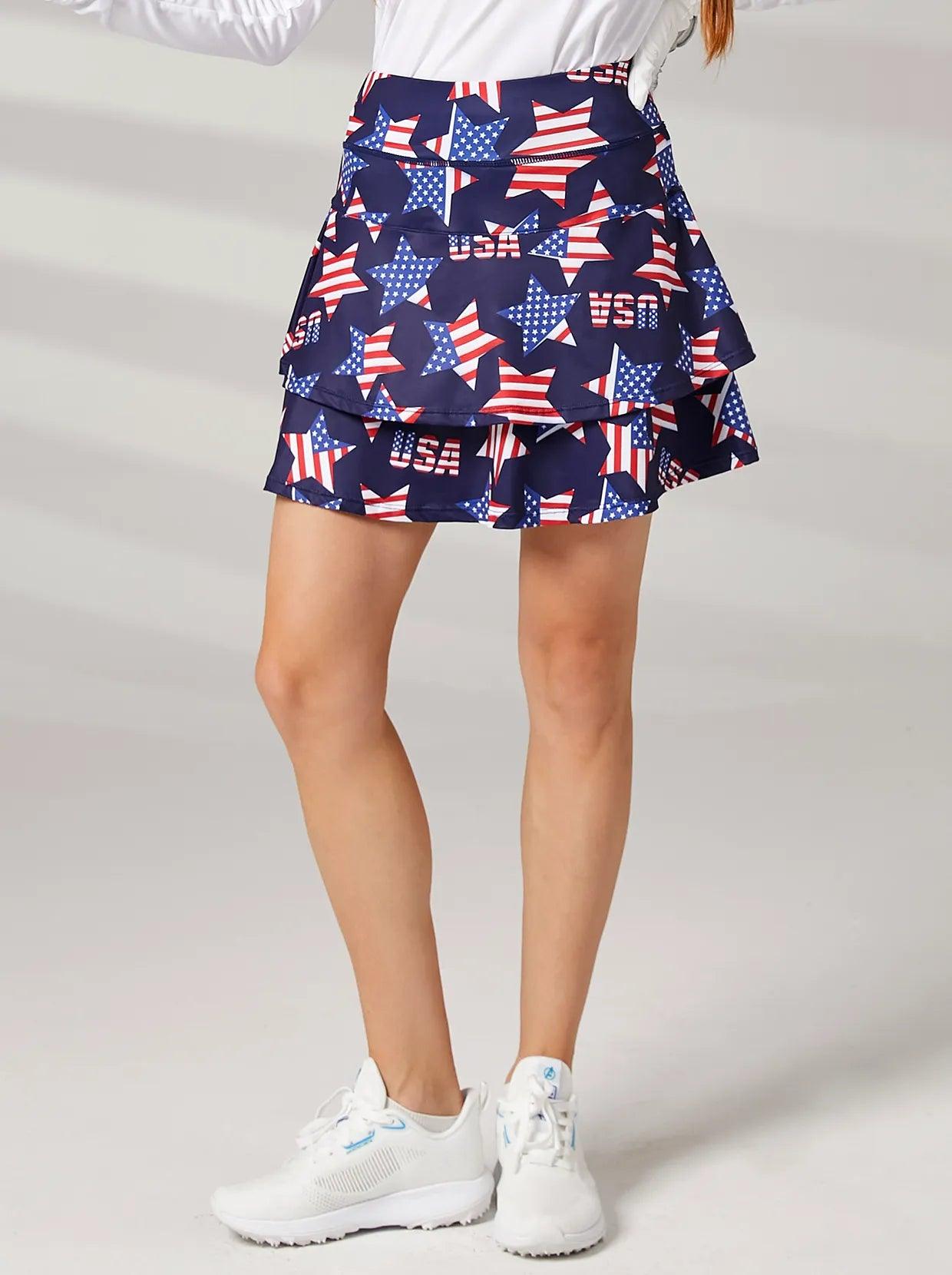 American Flag Ruffle Pleated Tennis Skort 