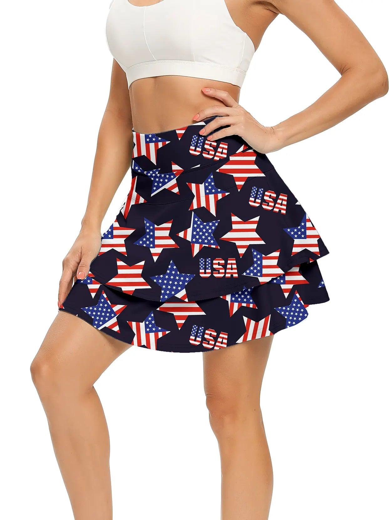 American Flag Ruffle Pleated Tennis Skort