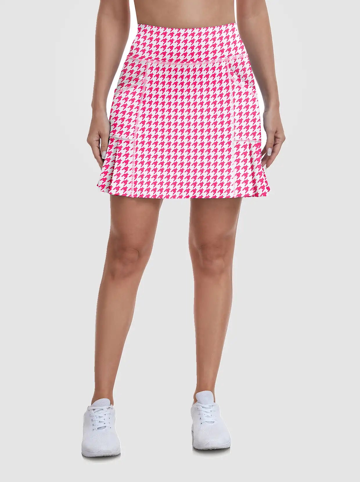 Ladies Pink houndstooth Pleated Skort with Shorts and Pockets