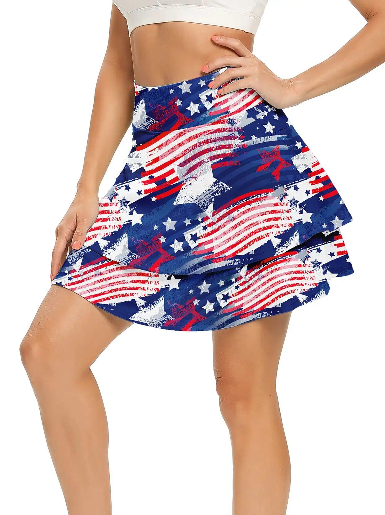 American Flag Double Layer Athletic Skort