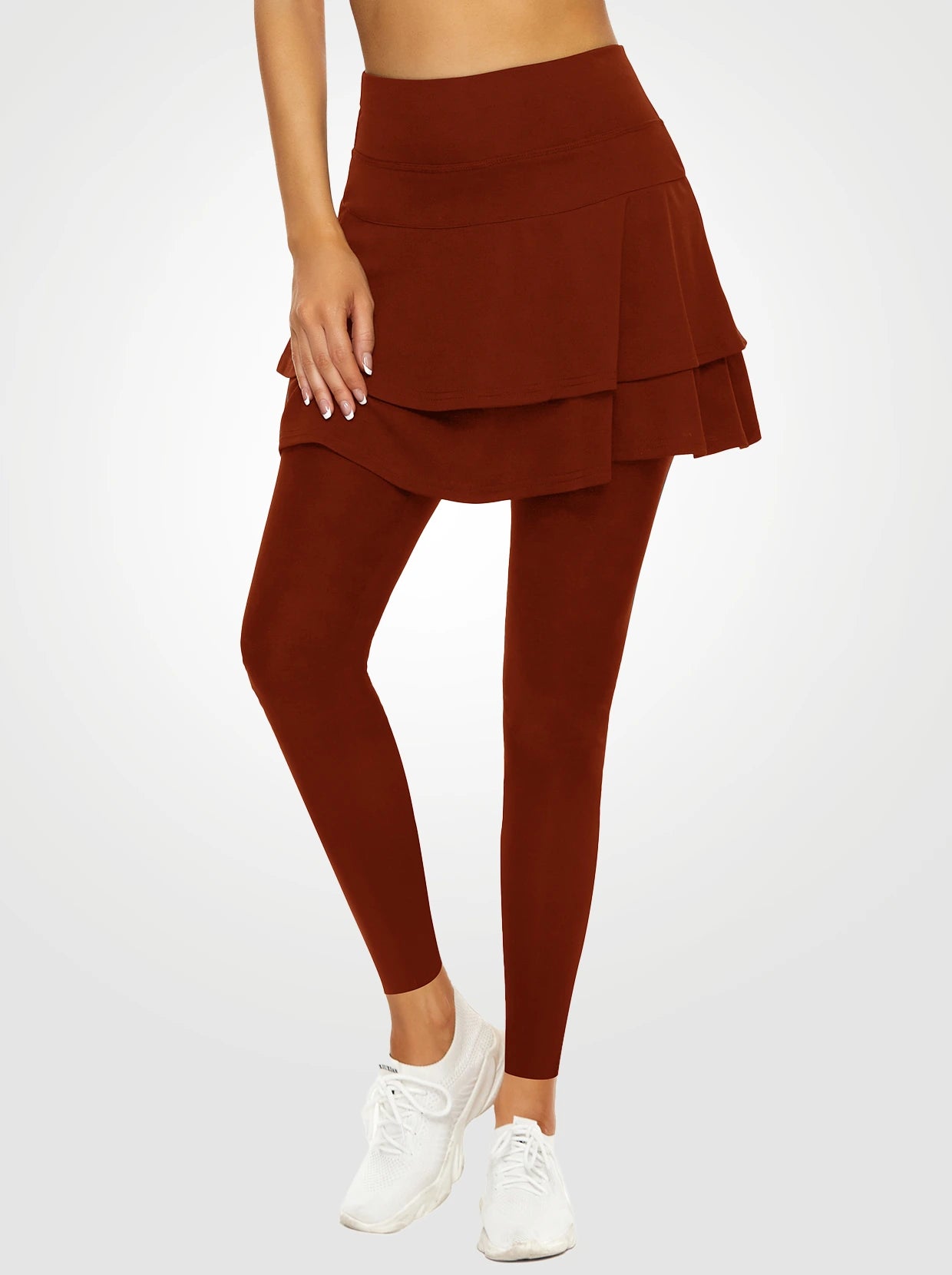 Soneven Pleated Athleti Skirted Leggings with Pockets