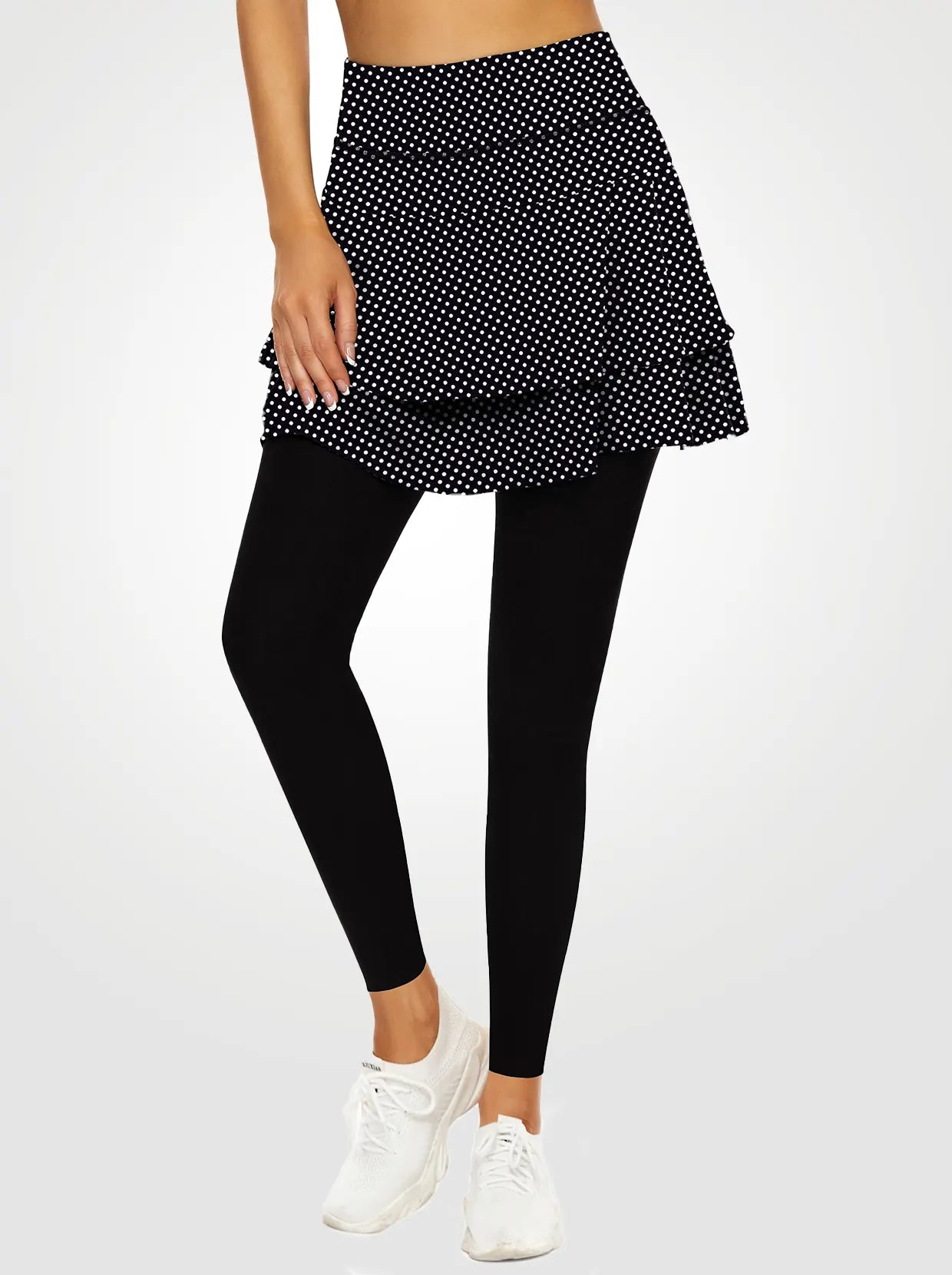 White Dot Pleated Athletic Skirted Leggings 