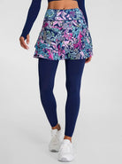 Purple and Blue Print Pleated Athletic Skirted Leggings