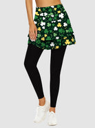 Green Clover Double-layered Skirted Leggings with Pockets