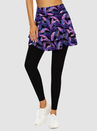 Purple Leaf Double-layered Skirted Leggings with Pockets