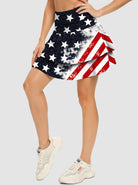 Flag Pattern 15" Double-layer Active Skort with Shorts and Pockets 