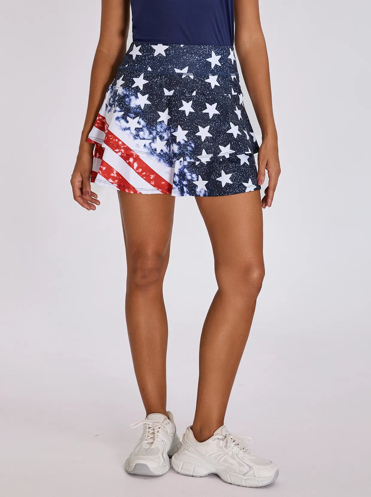 Flag Pattern 15" Double-layer Active Skort with Shorts and Pockets