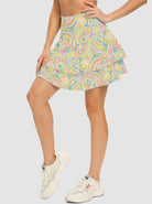 15" Colorful Paisley Double-layer Skort with Shorts and Pockets