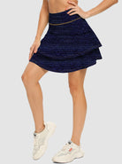 Women's 15"Blue Double-layer Skort with Shorts and Pockets 
