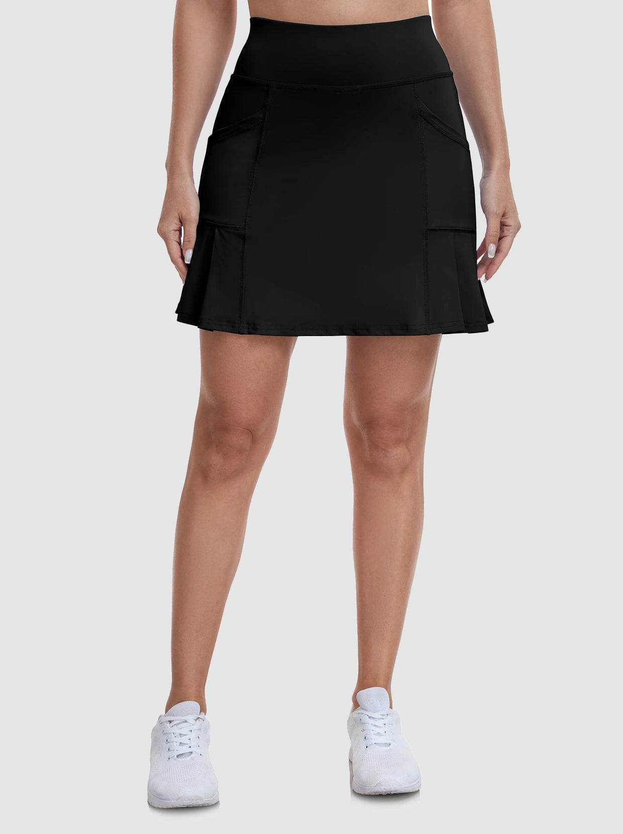 Ladies 17" Black Pleated Skort with Shorts and Pockets J