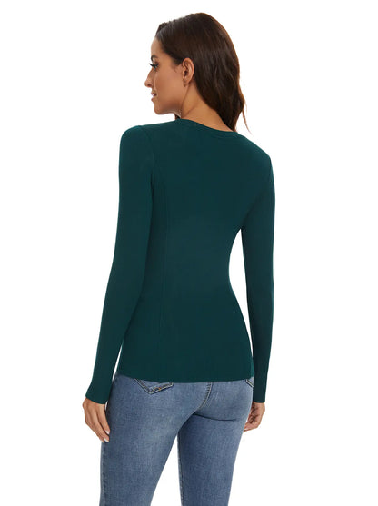 Dark Green Crew-neck long-sleeve Fleece Top for Women