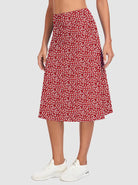 Red Floral 26" Midi Skort with Pockets For Ladies