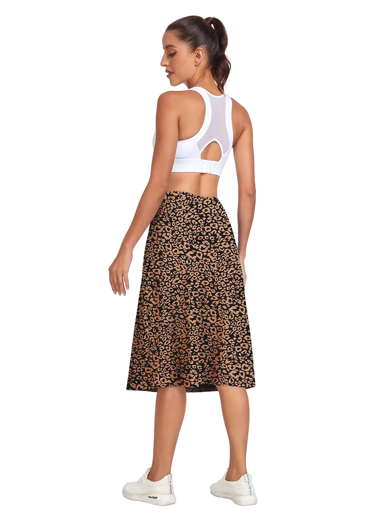 Ladies Leopard Pattren 25" Midi Skort with Pockets