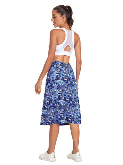 Blue Paisley 25" Midi Skort with Pockets For Women