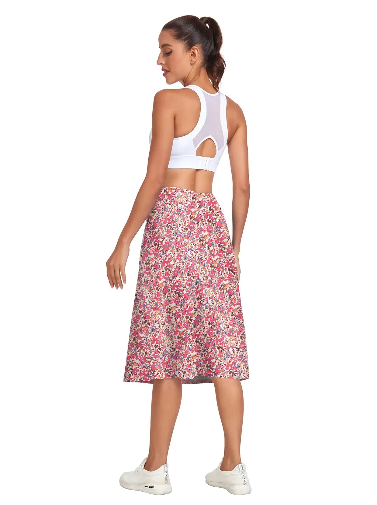 Pink Print 25" Midi Skort with Pockets For Women