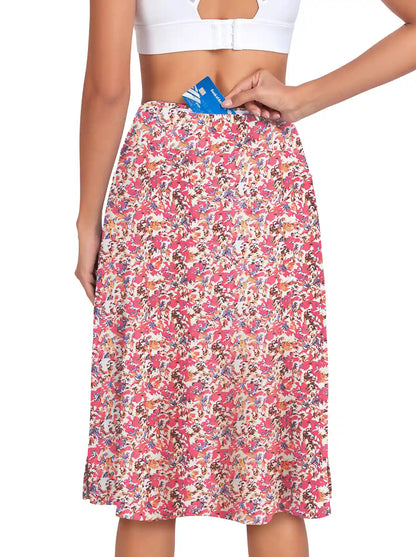 Pink Print 25" Midi Skort with Pockets For Women