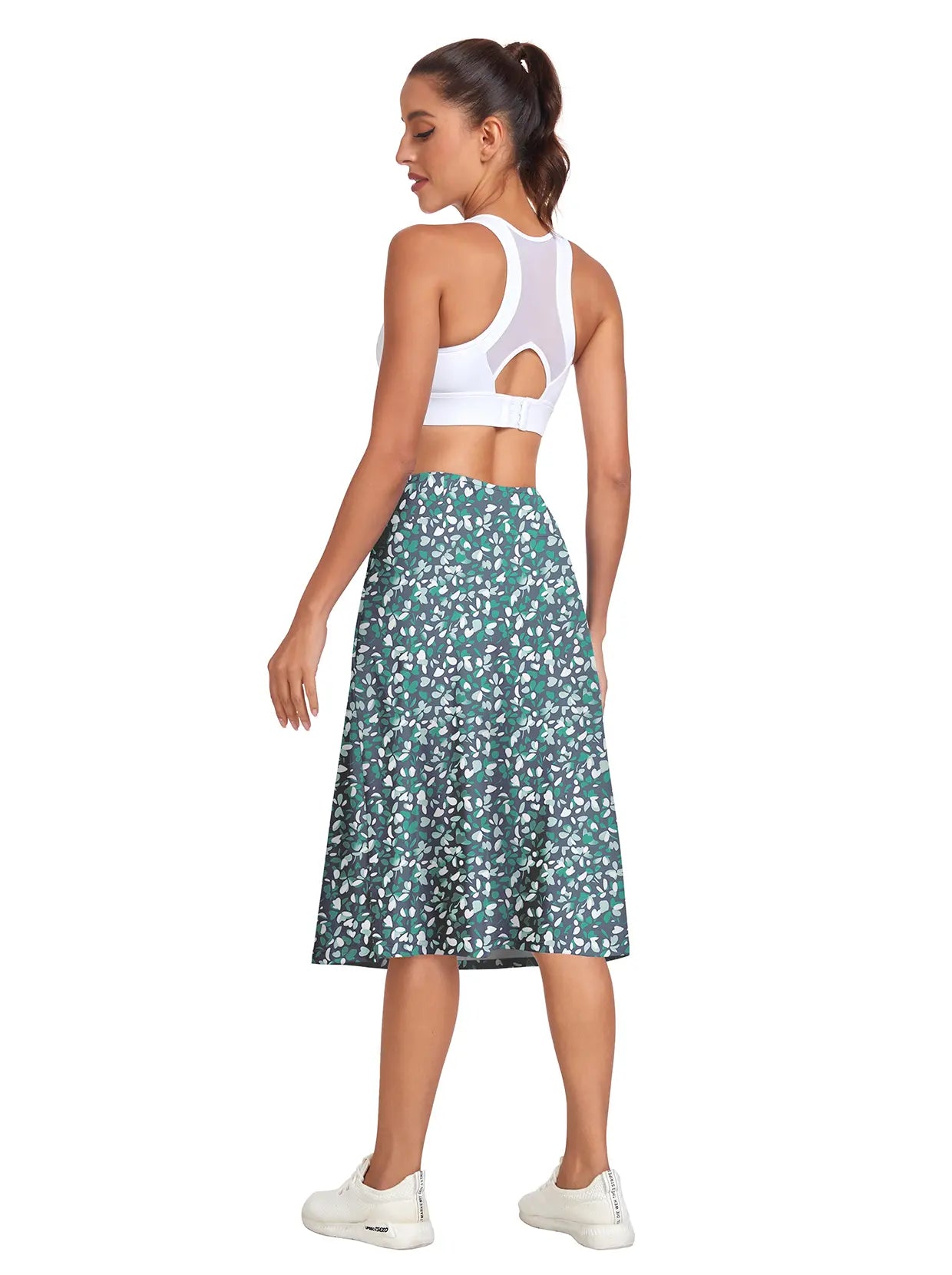 Green Floral 25" Midi Skort with Pockets For Women