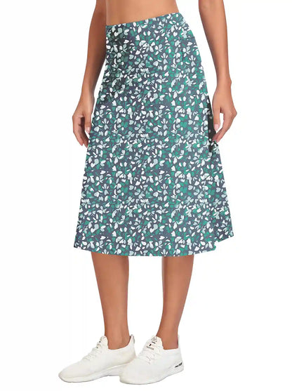 Green Floral 25" Midi Skort with Pockets For Women