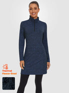 Quarter-zip Long-sleeve Fleece Dress with Pockets 