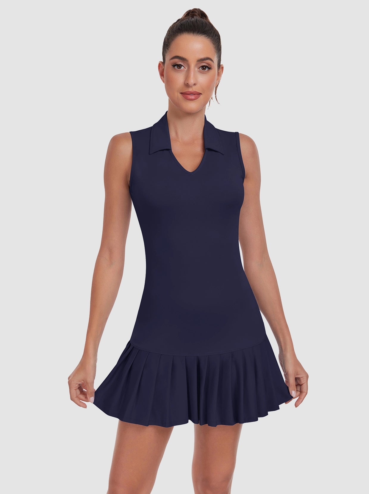 Women's 33" V-neck Sleeveless Pleated Dress with Shorts