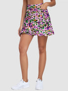 Ladies Pink Floral Print Ruffled Athletic Skort with Pockets