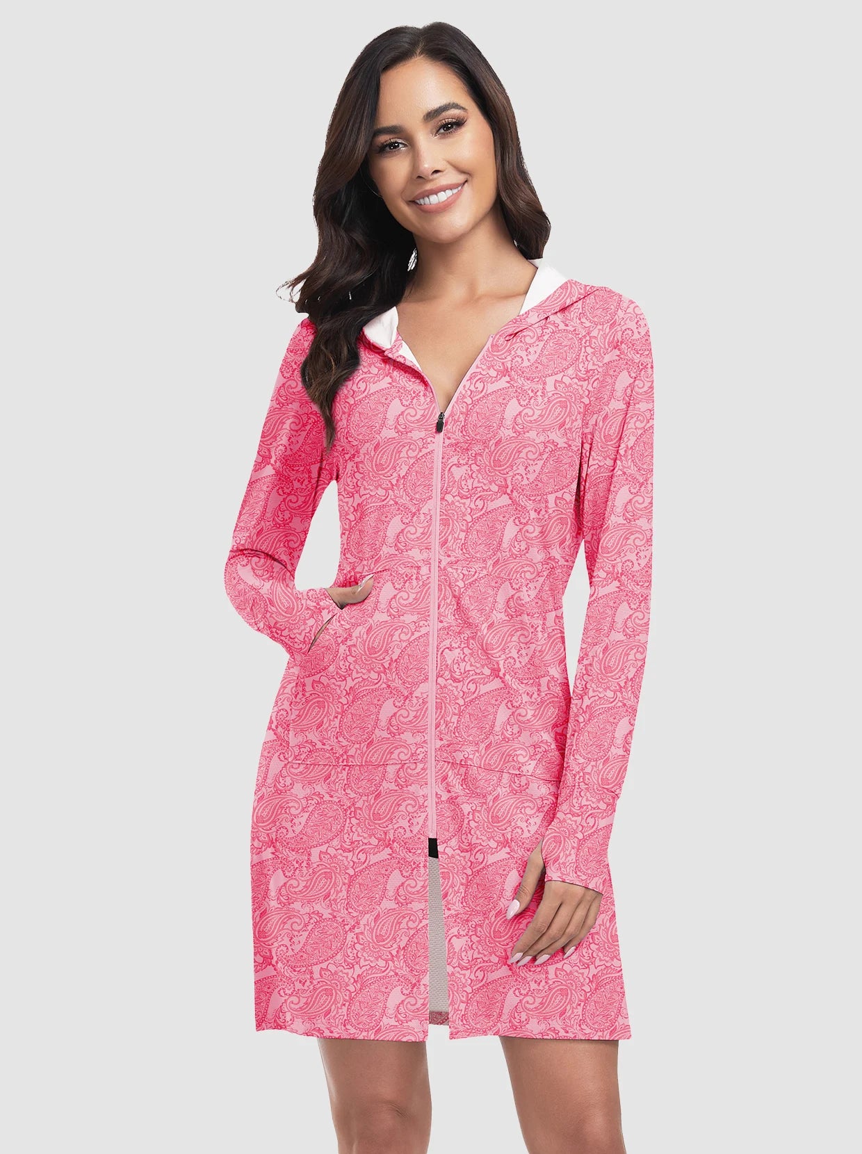 UPF50+  Pink Paisley Full-zip Long Sun Jacket for women