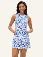 Blue Leopard 34" Quarter-zip Racerback Sleeveless Dress with Shorts