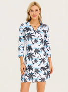 35" V-neck 3/4 Sleeve Polo Dresses with Pockets