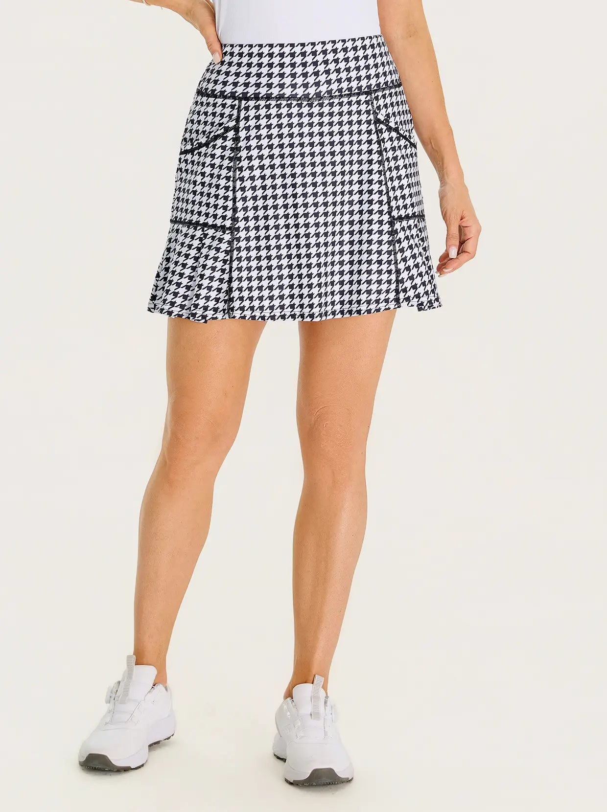 17" Spring Scenery Print Pleated Skorts with Shorts and Pockets