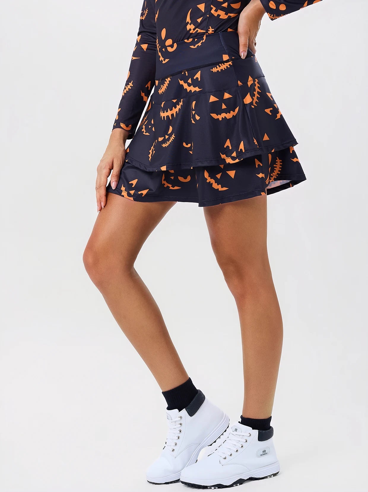 Halloween Pumpkin Grin 16" Double-layer Active Skort 